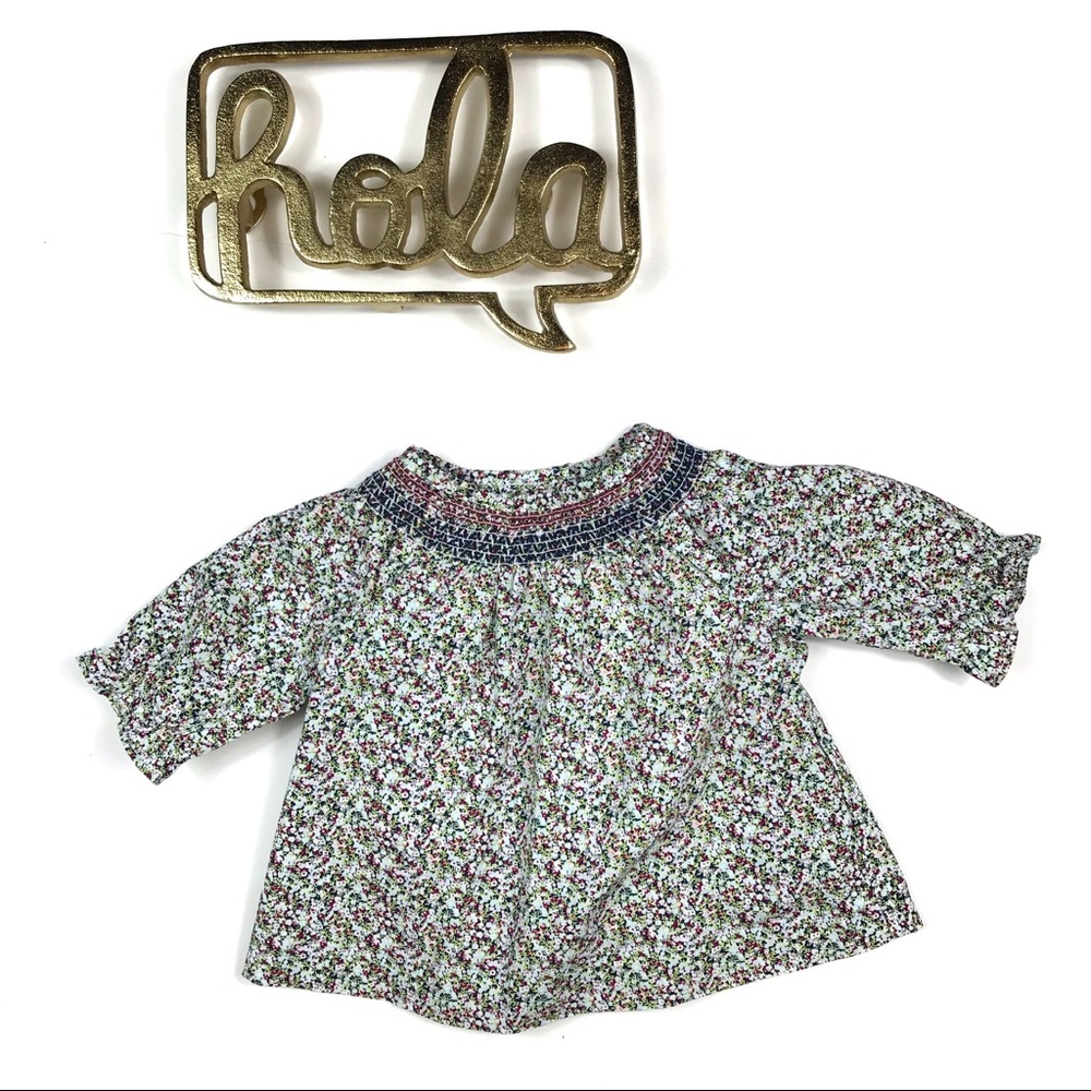 Janie & Jack Infant Smocked Floral Poplin Top Size 0-3 months